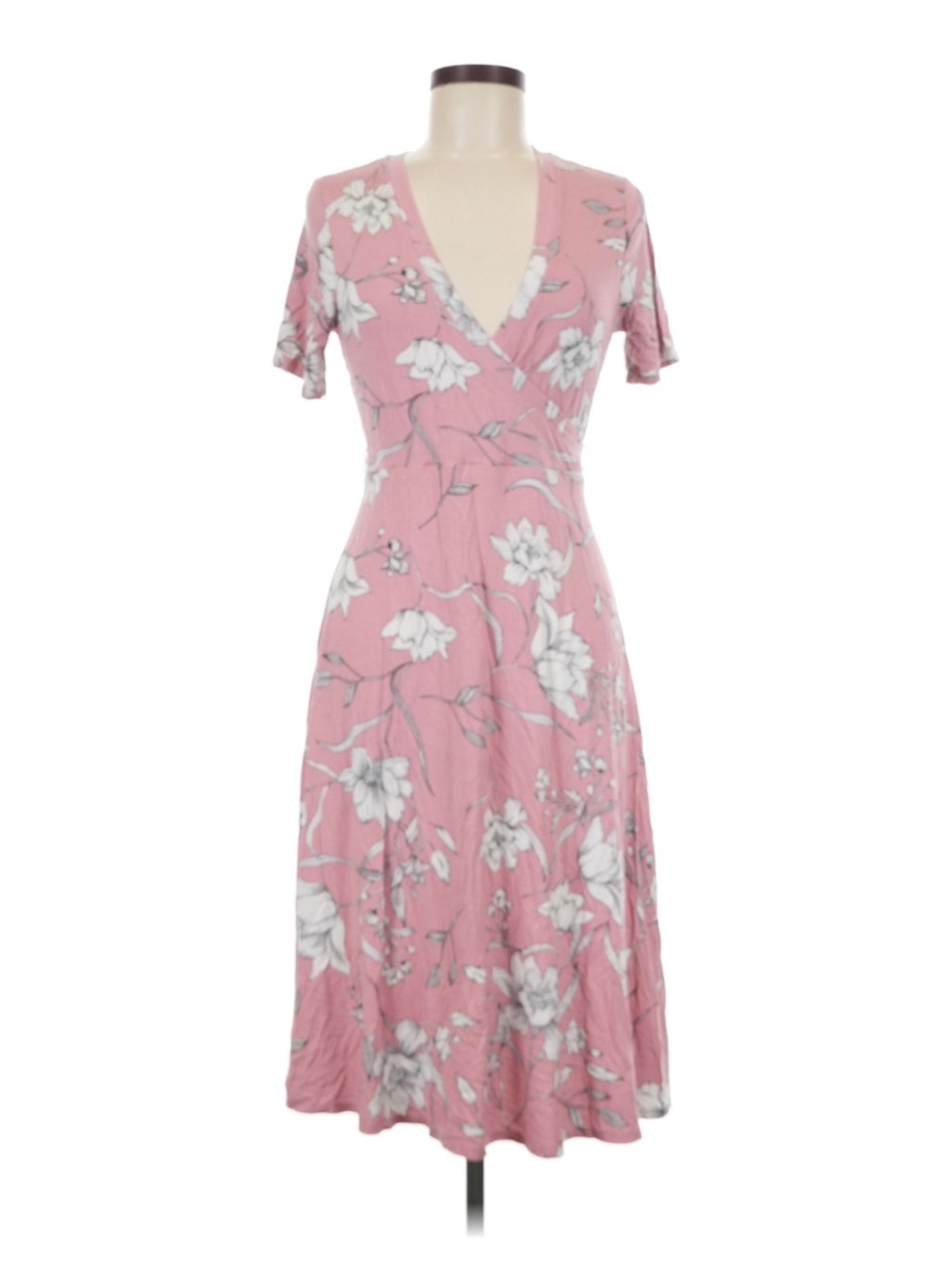 Matty M Pink Floral V-Neck Midi Dress